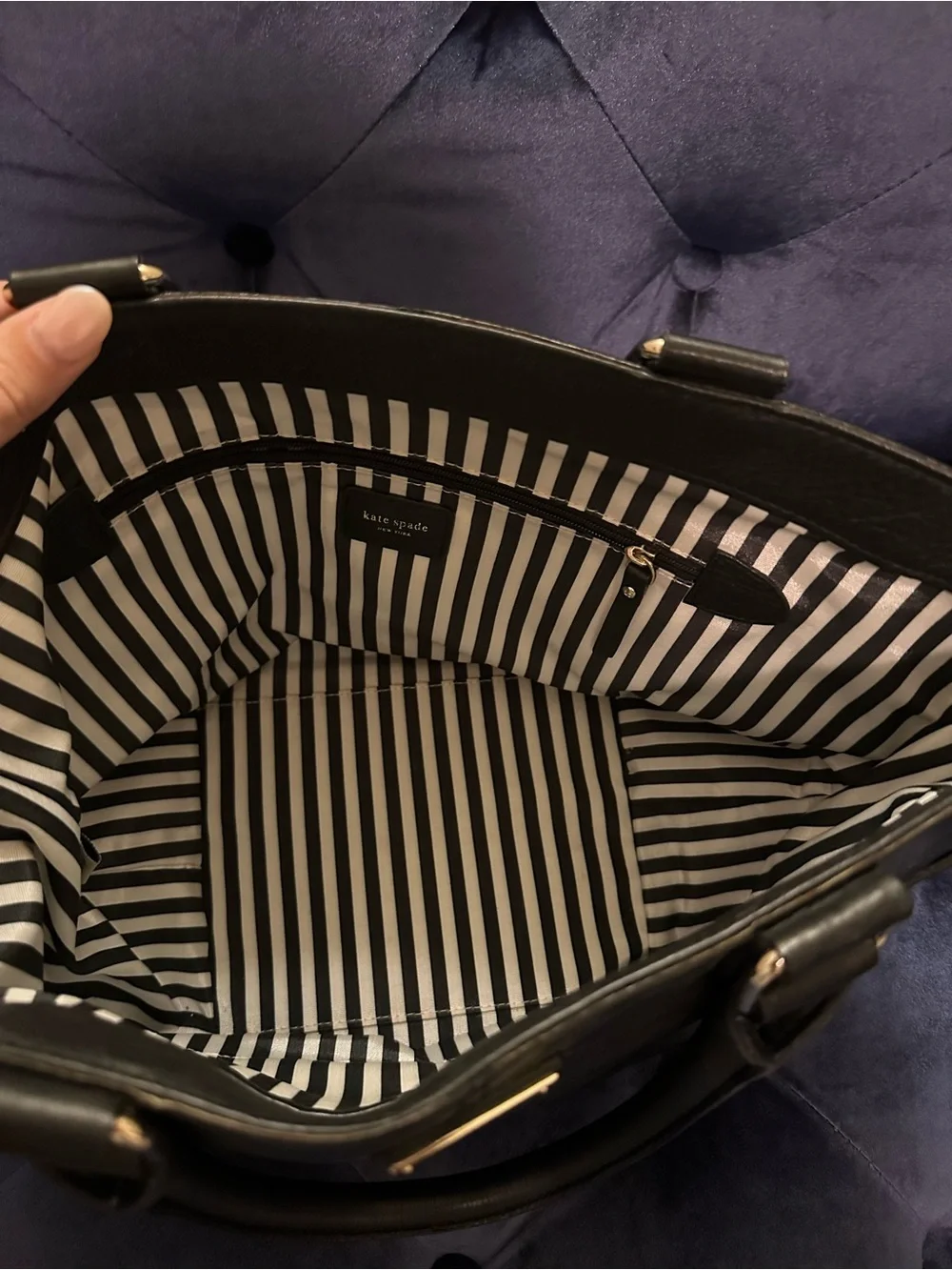 kate spade Black Leather Tote with Gold Plaque